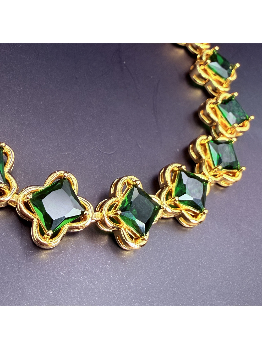 candy+clover chunky green clover gold tone statement bracelet
